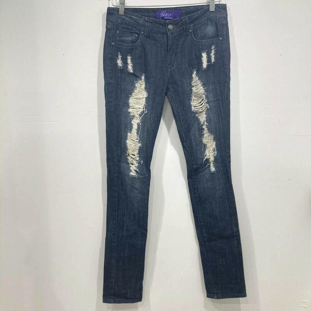 Miley Cyrus Max Azria Distressed Skinny Jeans 9 Juniors Dark Denim Ripped